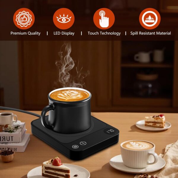 Mug Warmer, Coffee Warmer with 3 Temperature Settings, Auto Shut On/Off Coffee Mug Warmer, Coffee Cup Warmer with 2-12H Timer, Coffee Warmer for Desk/Home/Office, Cup Warmer for Milk/Coffee/Tea, Black - Image 6