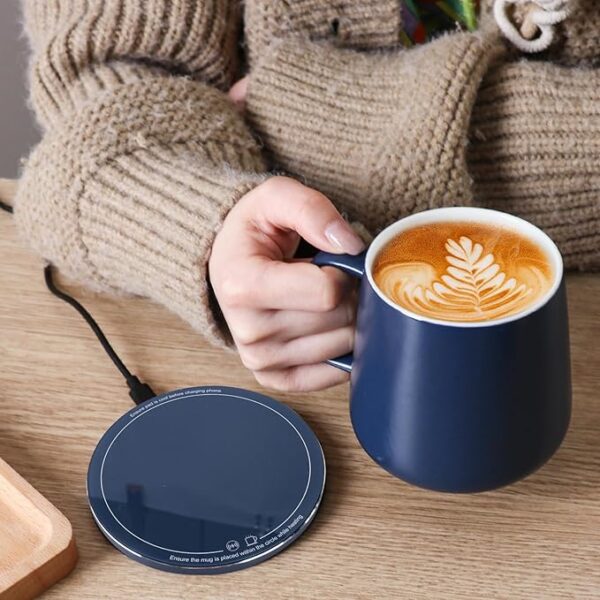 Self-Heating Ceramic Coffee Mug - Stable 130°F Temperature, 15W Wireless Phone Charging, 12.8 fl oz Capacity - USB-C Enabled. (Deep Navy)