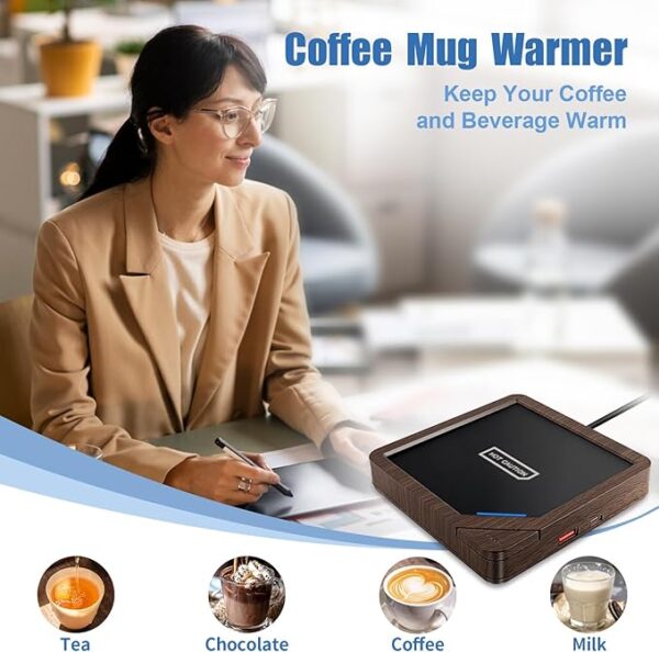 Coffee Mug Warmer: Candle Warmer Coffee Warmer for Desk Auto Shut Off Candle Wax Warmer for Scented Wax Smart Heated Mug Warmer for Coffee, Tea, Hot Chocolate, Milk, no Cup (U1-Wood) - Image 5