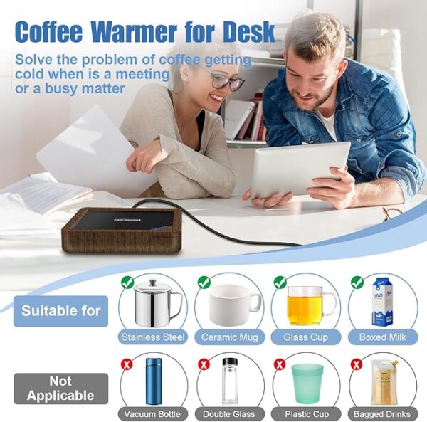 Coffee Mug Warmer: Candle Warmer Coffee Warmer for Desk Auto Shut Off Candle Wax Warmer for Scented Wax Smart Heated Mug Warmer for Coffee, Tea, Hot Chocolate, Milk, no Cup (U1-Wood) - Image 3