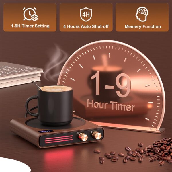 Mug Warmer, CEROBEAR 50W Coffee Cup Warmer for Desk with 9 Tempreture Settings, 1-9Hrs Auto Shut Off Smart Candle Warmer with LED Lights, Electric Beverage Warmer Plate for Coffee, Tea, Water, Milk - Image 2