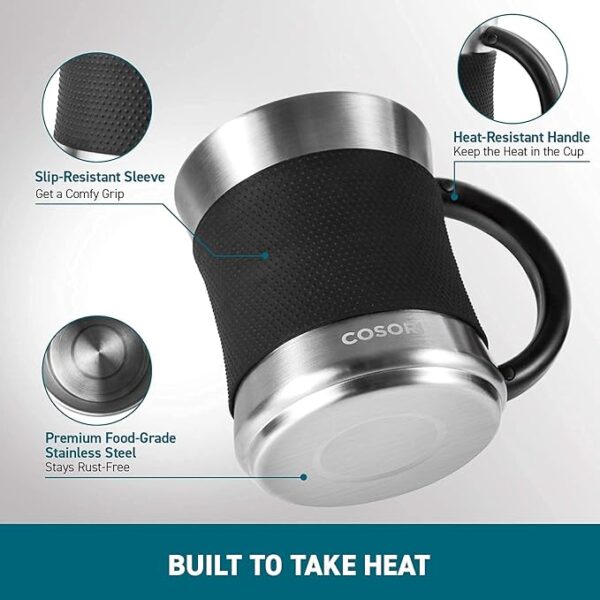 Coffee Mug Warmer & Mug Set for Desk, Cup Heater, Office & Christmas Gifts, 1°F Precise Temperature Control, Touch Tech & LCD Digital Display (77-194℉), 304 Stainless Steel, Silver/Black - Image 3