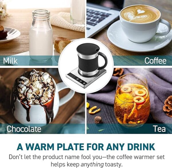 Coffee Mug Warmer & Mug Set for Desk, Cup Heater, Office & Christmas Gifts, 1°F Precise Temperature Control, Touch Tech & LCD Digital Display (77-194℉), 304 Stainless Steel, Silver/Black - Image 5
