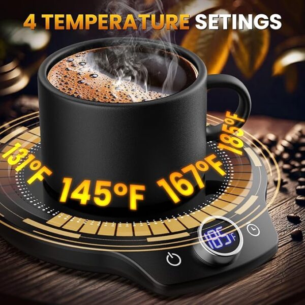 Fast Heating Mug warmer - 4 Temp Settings & 1-12H Timer, Coffee Cup Warmer Plate for Desk Auto Shut Off, LED Display Smart Candle Wax Warmer - Ideal Electric Beverage Warmer Gift for Coffee, Tea, Milk - Image 6